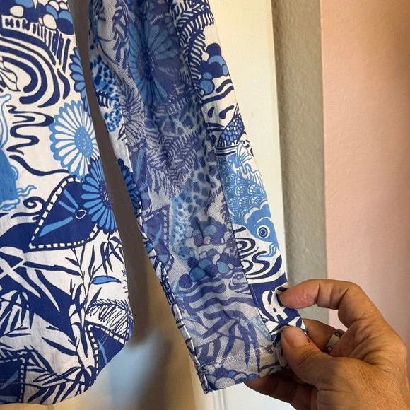 IBKUL Bamboo Gardens Blue and White Quarter Zip size S - Picture 6 of 13